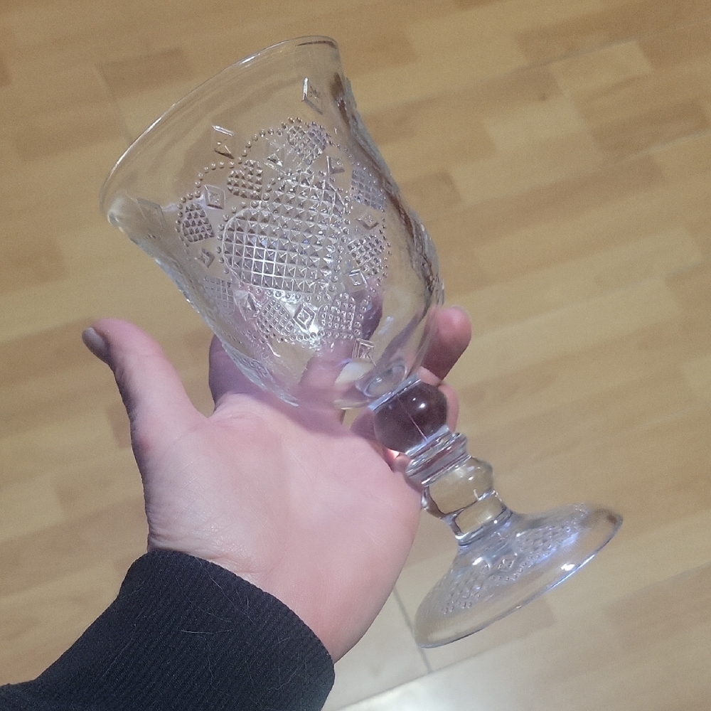 Fosteria~ 1978 AVON~  Clear Glass Goblet~ Hearts & Diamonds